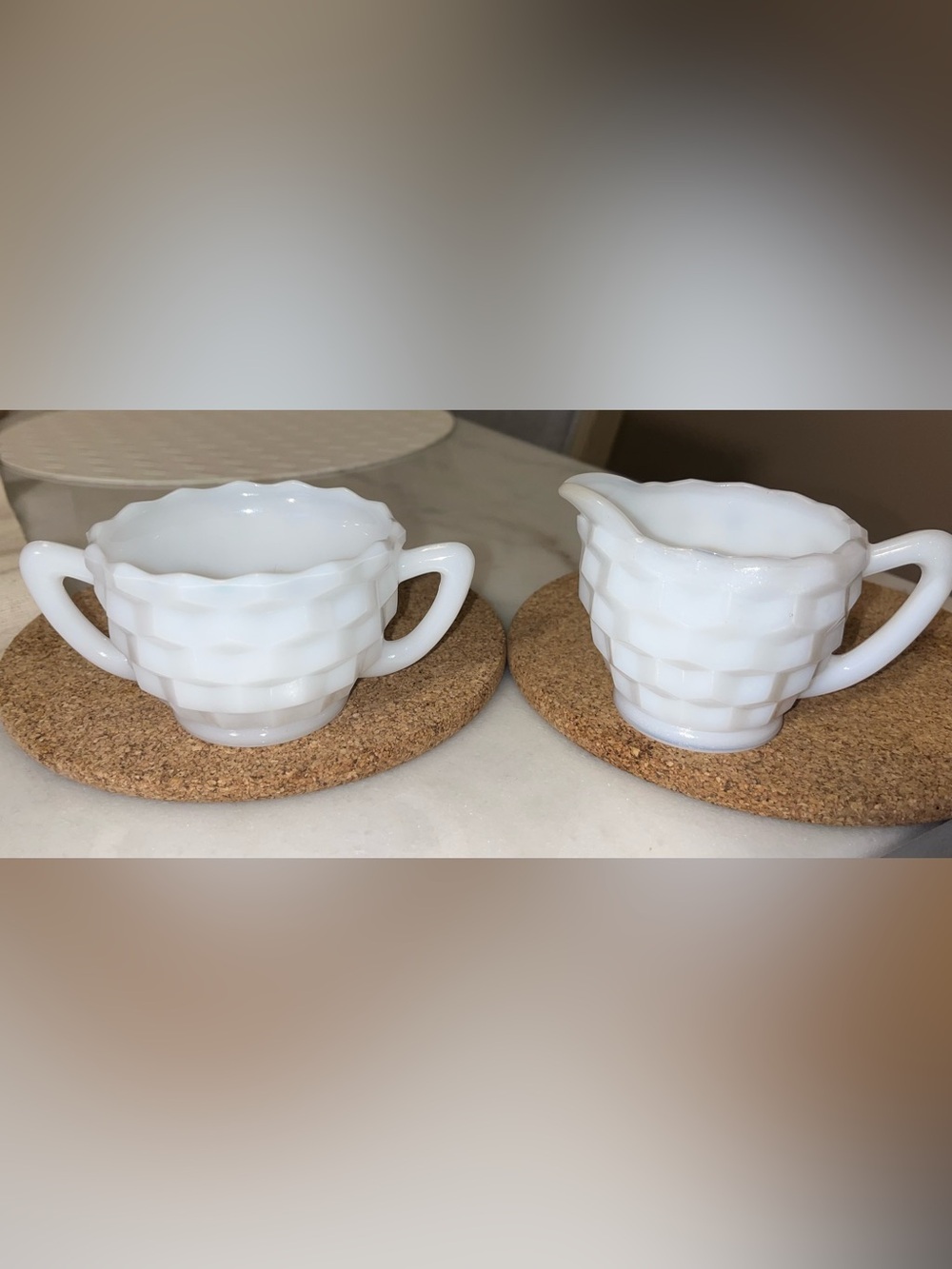 Hazel Atlas White Milk Glass Creamer and Sugar Bowl Set - Classic Serveware